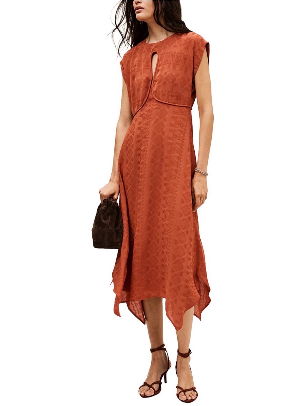 ba&sh Rust Textured Sleeveless Midi Dress